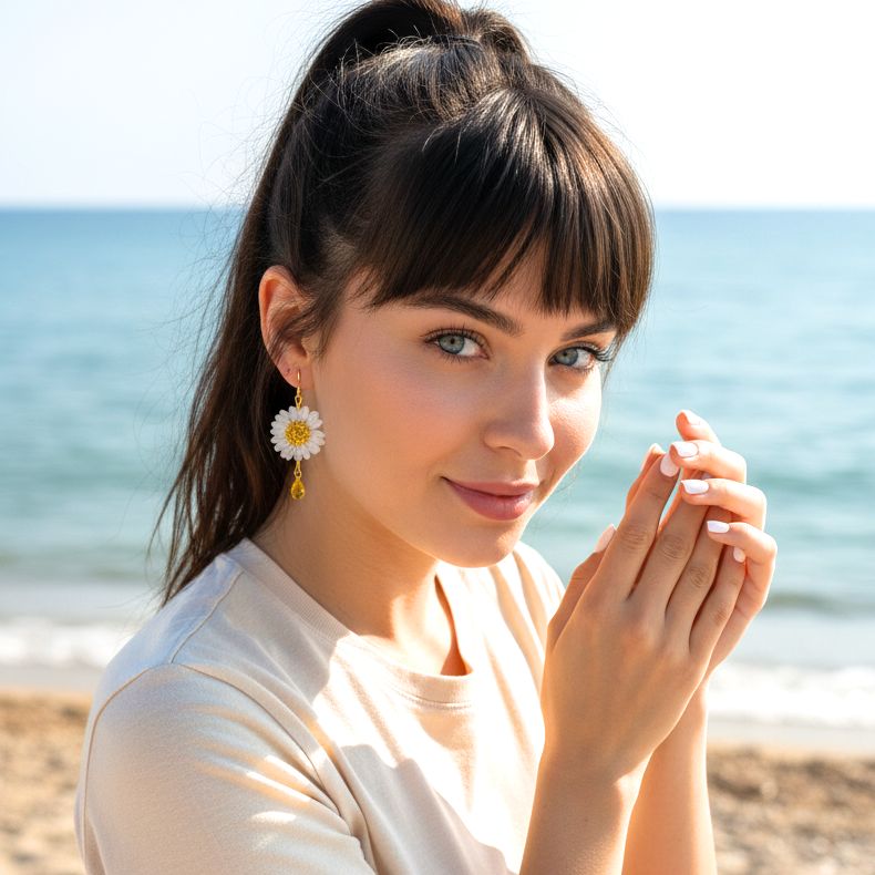 Flower Earrings Daisies With Citrines - Anthos Crafts