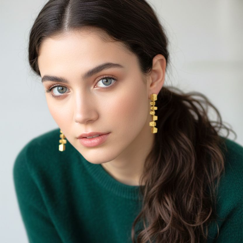 Handmade Gold Plated Silver Dangle Hammered Earrings - Anthos Crafts