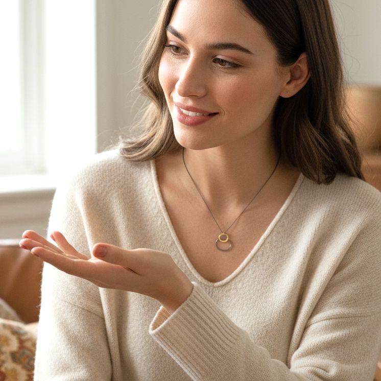 Collana bicolore in argento placcato oro e nero fatta a mano con 2 piccoli ovali