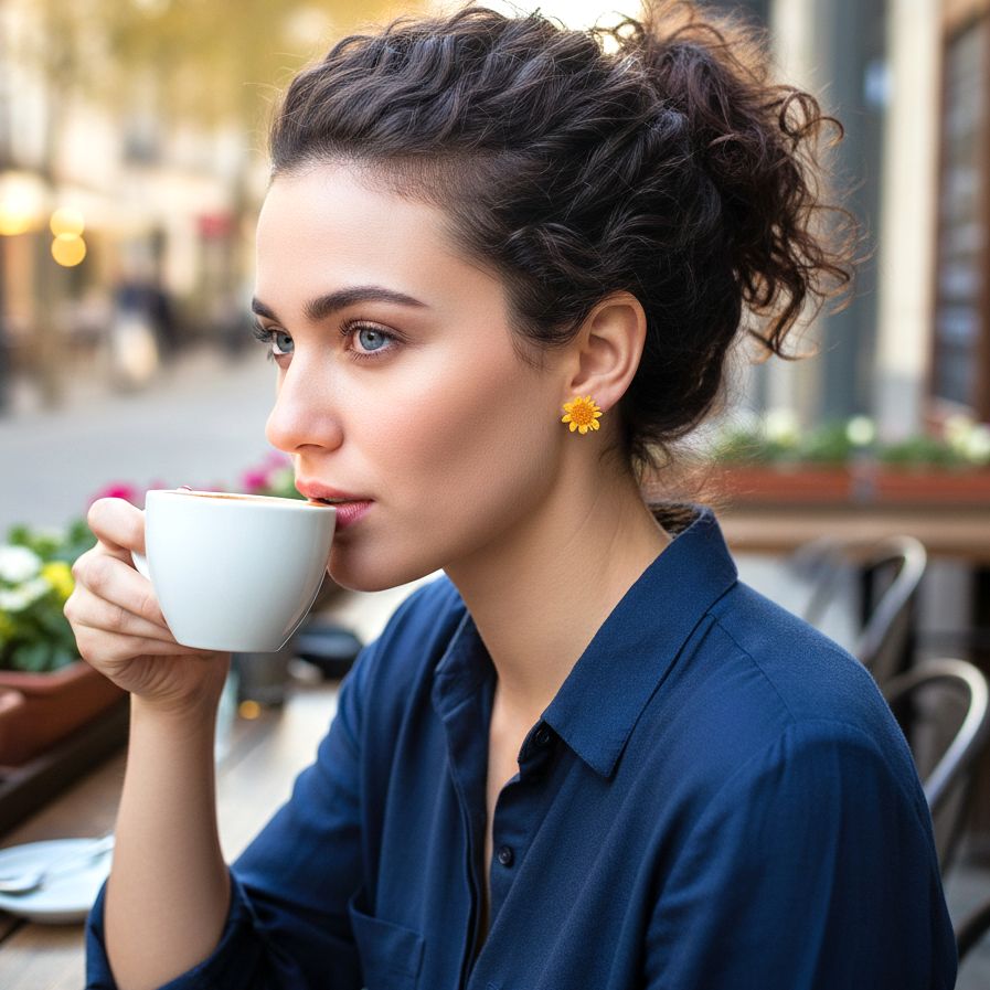 Orecchini a bottone in argento fatti a mano con girasoli gialli