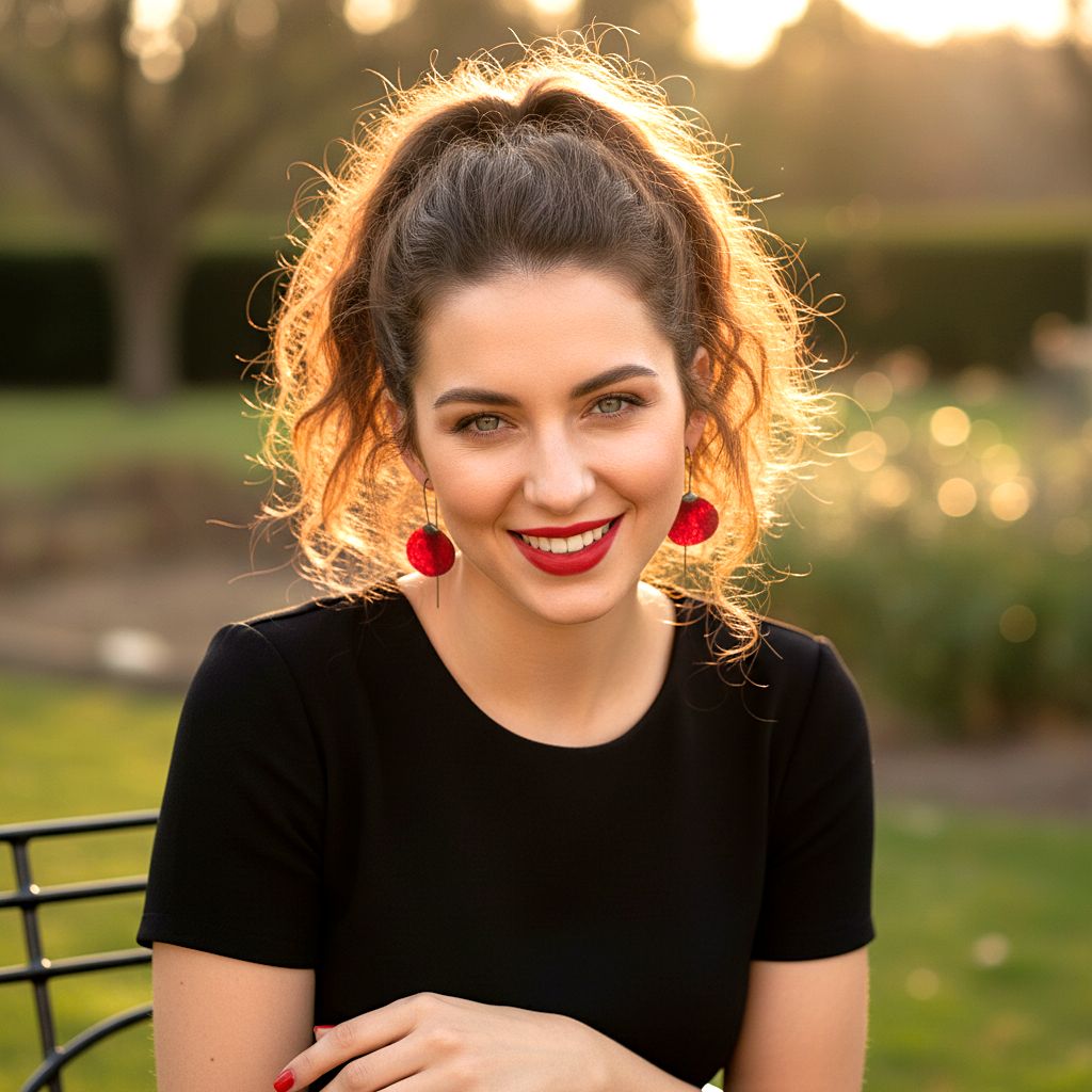 Χειροποίητα Εντυπωσιακά Μαύρα Ασημένια Κρεμαστά Σκουλαρίκια Κόκκινα Λουλούδια