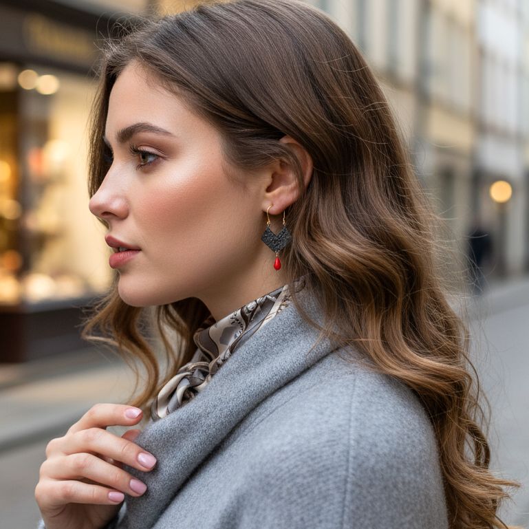 Handmade Gold & Black Plated Silver Earrings With Red Corals