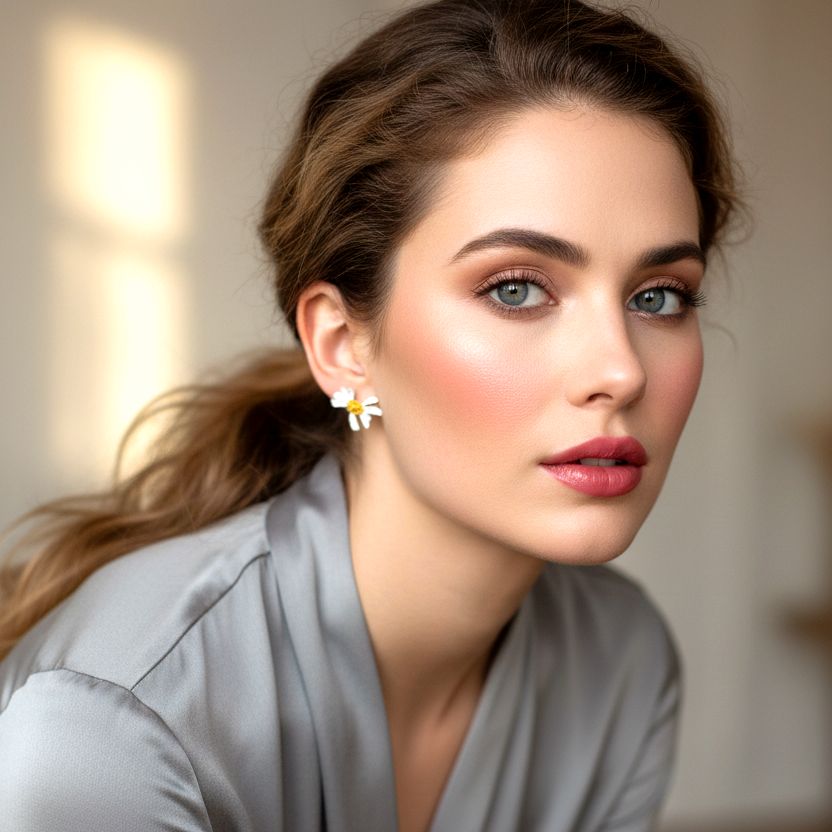 Χειροποίητα Ασημένια Καρφωτά Σκουλαρίκια Ασύμμετρες Μαργαρίτες