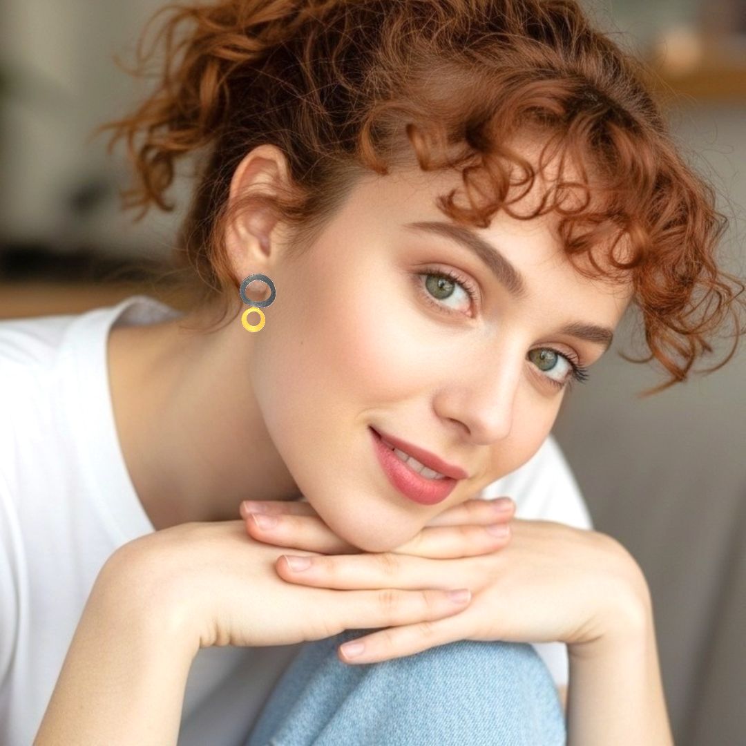 Handmade Gold & Black Plated Silver Stud Earrings Double Irregular Circles - Anthos Crafts