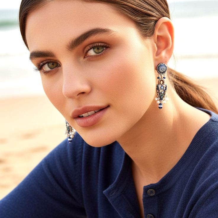 Handmade Blue Domes Set, Casual Glass Earrings, Apollo - Anthos Crafts