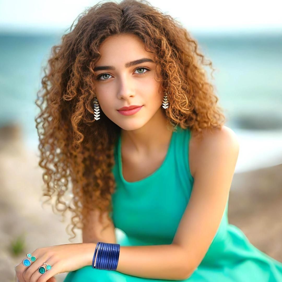 Handmade Silver Enamel Ring Shades Of Green Pebbles - Anthos Crafts