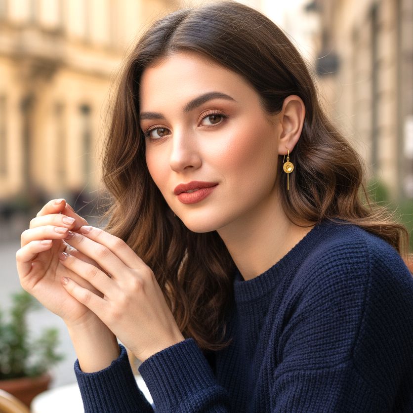 Χειροποίητα Επίχρυσα Κρεμαστά Σκουλαρίκια Μικρά Λουλούδια