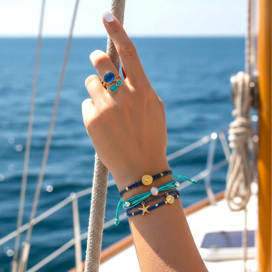 Handmade Navy Bracelet with Gold Plated Silver Shell - Anthos Crafts