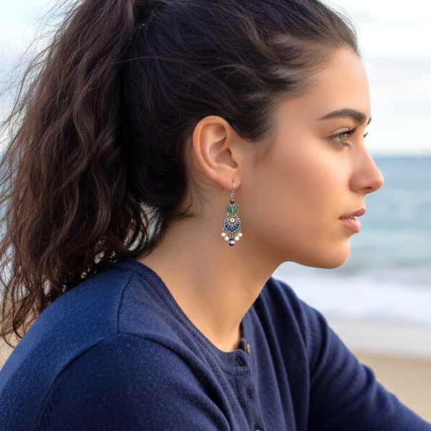 Handmade Blue Domes Set, Blue Hanging Earrings, Hera - Anthos Crafts