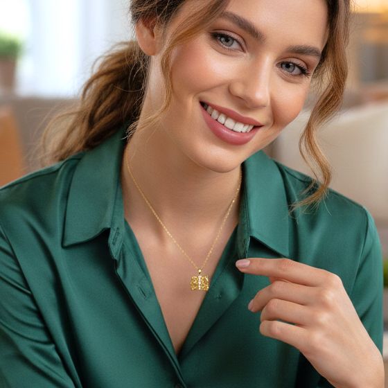 Χειροποίητο Επίχρυσο Ασημένιο Κολιέ με Φιογκάκι & Ζιρκόν