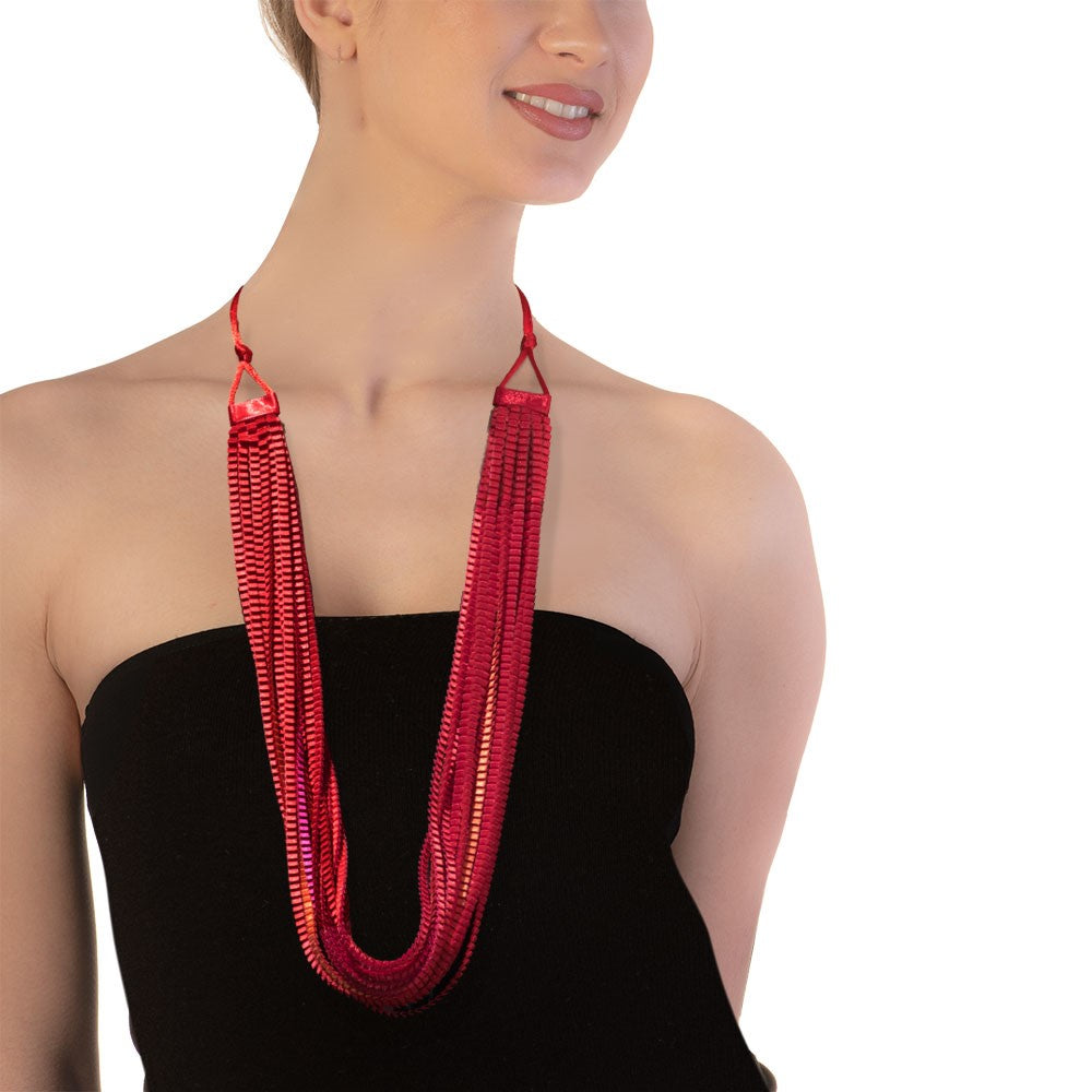 Satin Pleated Necklace Neos Orange Fuchsia Red Neos-n-404 - Anthos Crafts