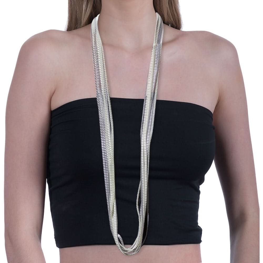 Satin Pleated Necklace Essilp Silver Ecru KL-18 - Anthos Crafts
