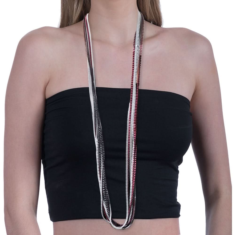 Satin Pleated Necklace Essilp Black, Silver, Burgundy KL16 - Anthos Crafts
