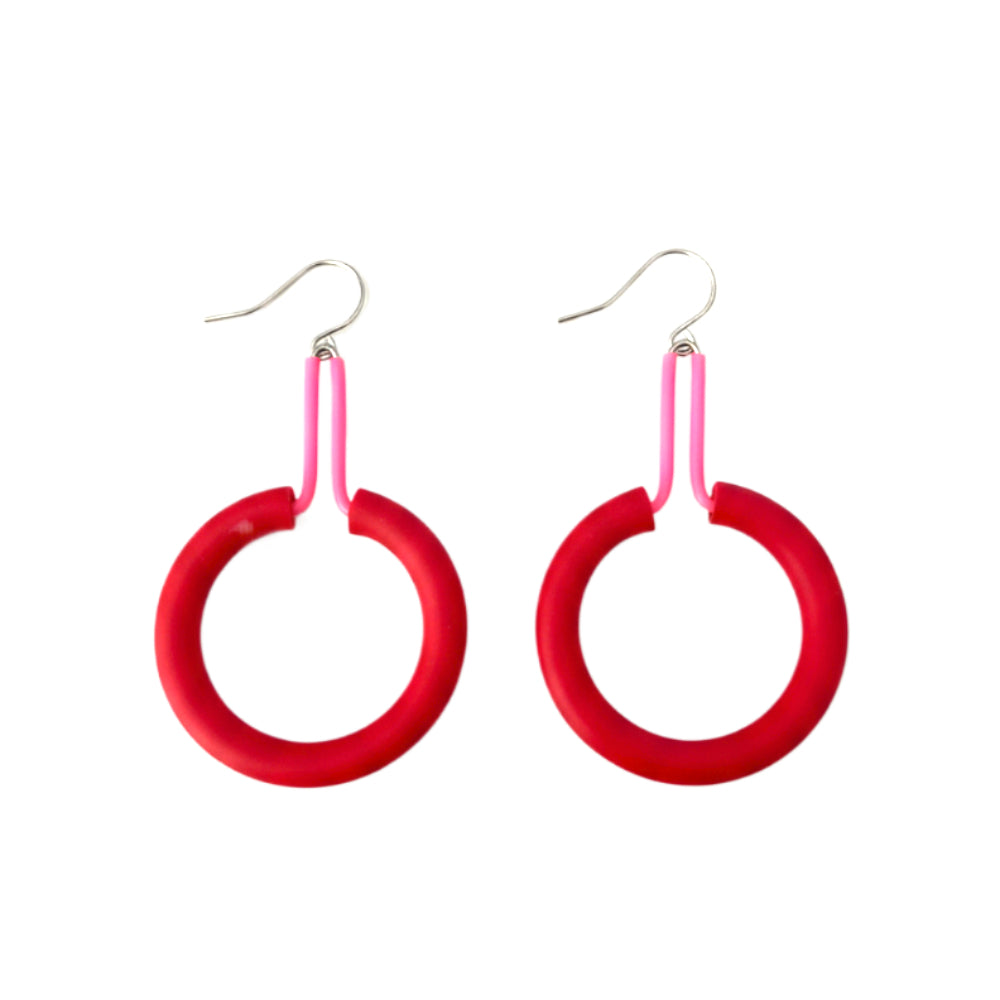 Marie-Claire earrings: Red / Fluorescent Pink - Anthos Crafts