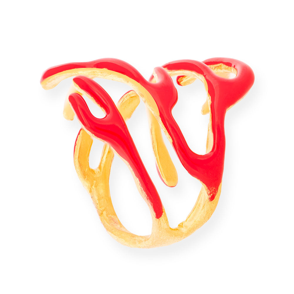 Handmade Gold Plated Ring Red Coral - Anthos Crafts
