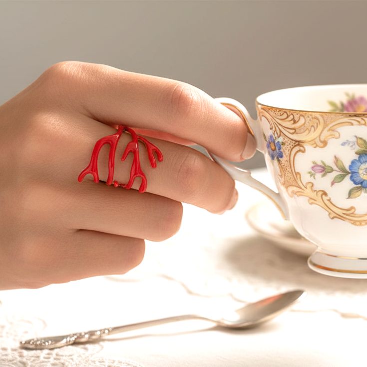 Handmade Gold Plated Ring Red Coral - Anthos Crafts
