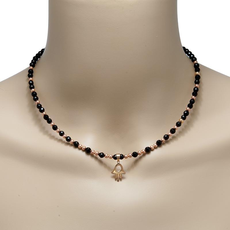 Handmade Gemstone Necklace Black Agate - Anthos Crafts