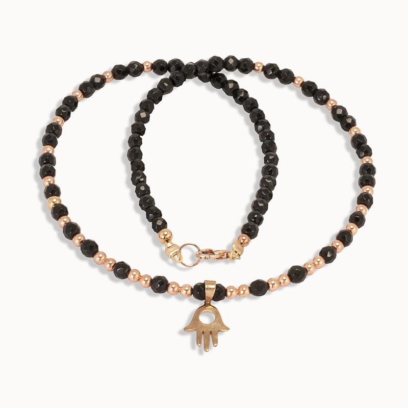 Handmade Gemstone Necklace Black Agate - Anthos Crafts