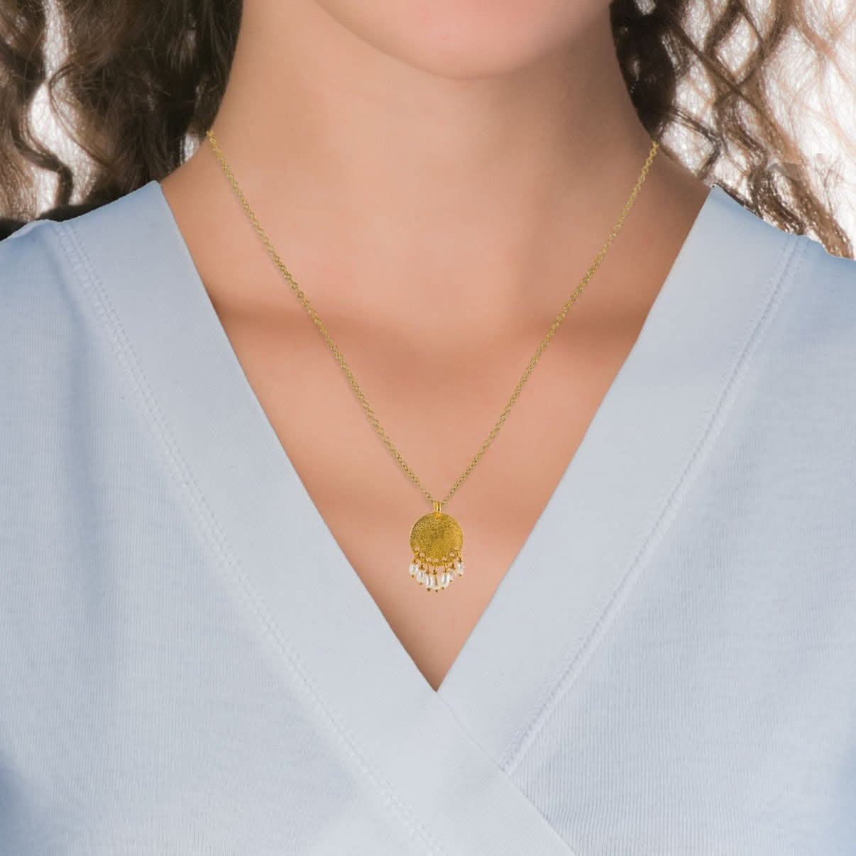 Handmade Short Gold Plated Silver Chain Necklace With Freshwater Pearls - Anthos Crafts