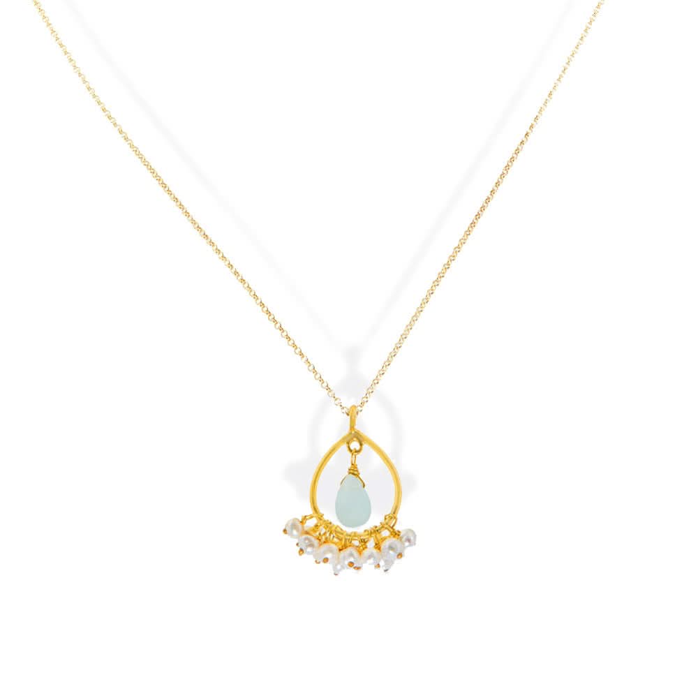Handmade Gold Plated Silver Necklace With Chalcedony & Pearls - Anthos Crafts