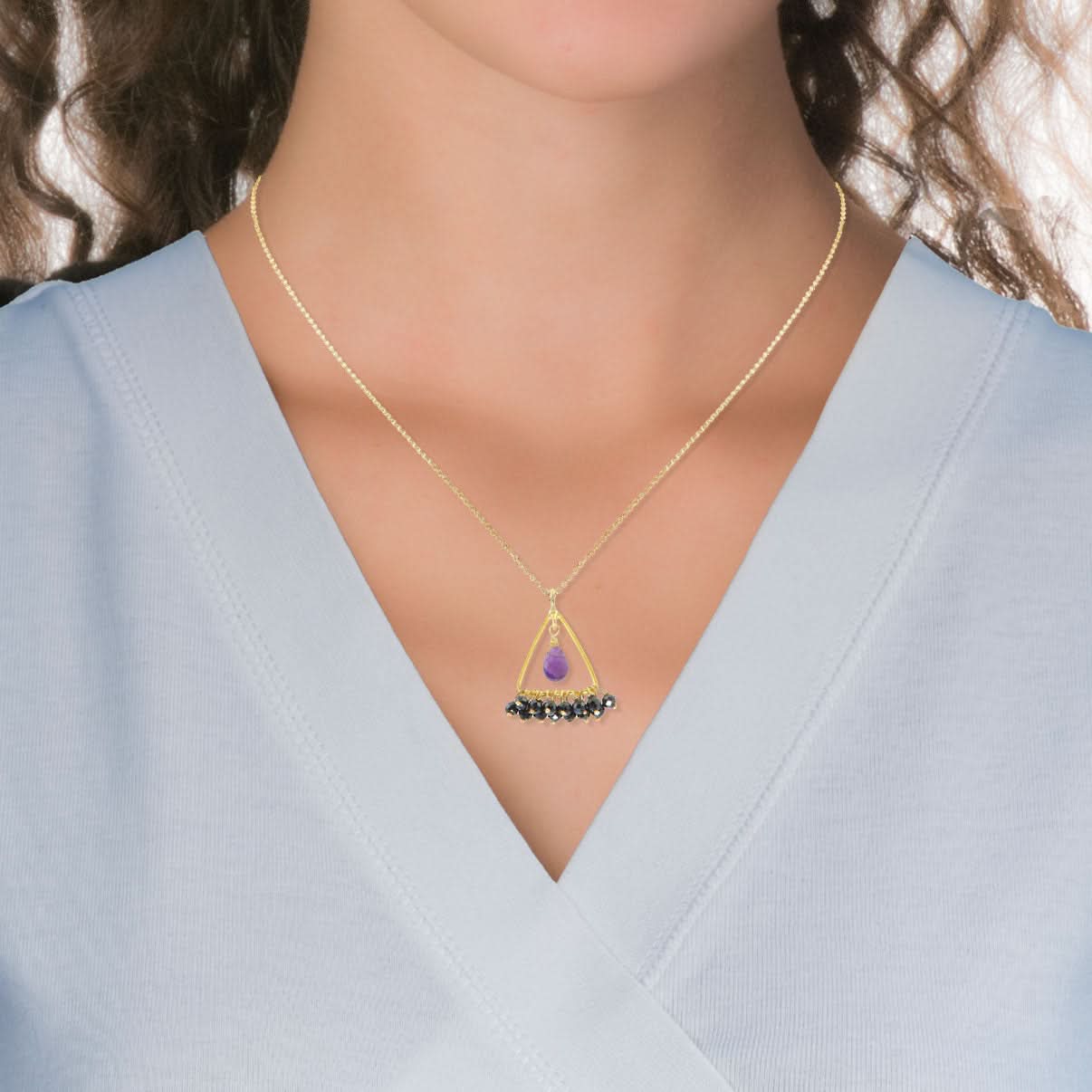 Handmade Gold Plated Silver Necklace With Amethyst & Spinels - Anthos Crafts