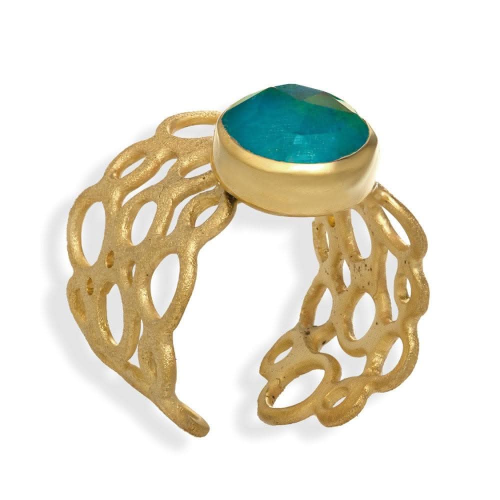Handmade Gold Plated Silver Ring With Chrysocolla Gemstone - Anthos Crafts