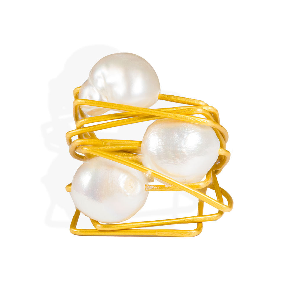 Handmade Wire Ring With Freshwater Pearls - Anthos Crafts