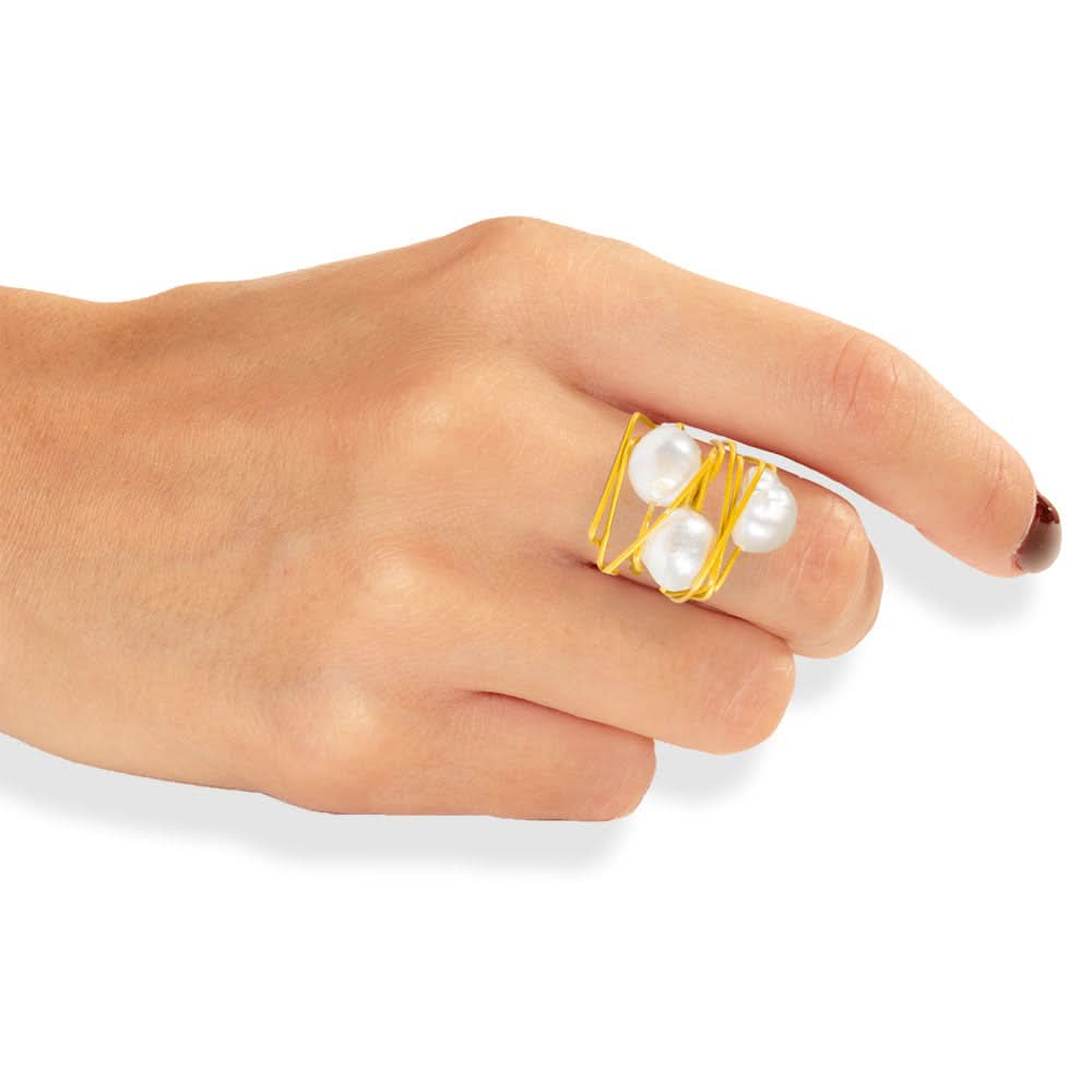 Handmade Wire Ring With Freshwater Pearls - Anthos Crafts