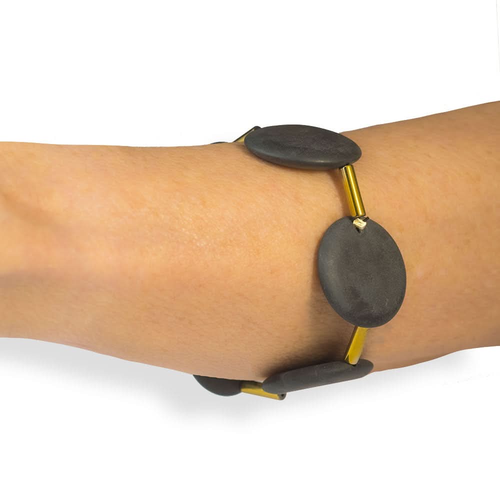 Handmade Bracelet With Black Agate & Hematite - Anthos Crafts