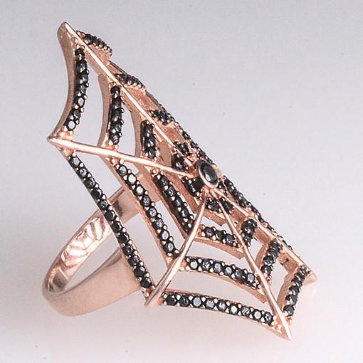 Rose Gold Plated Silver Ring With Black Cubic Zirconia Spider - Anthos Crafts