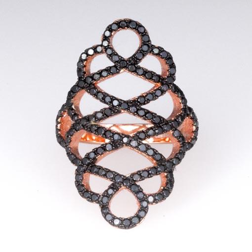 Rose Gold Plated Silver Ring With Black Cubic Zirconia - Anthos Crafts