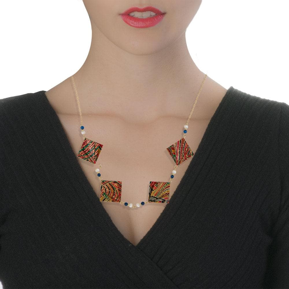 Origami Short Multicolor Necklace With Gemstones - Anthos Crafts