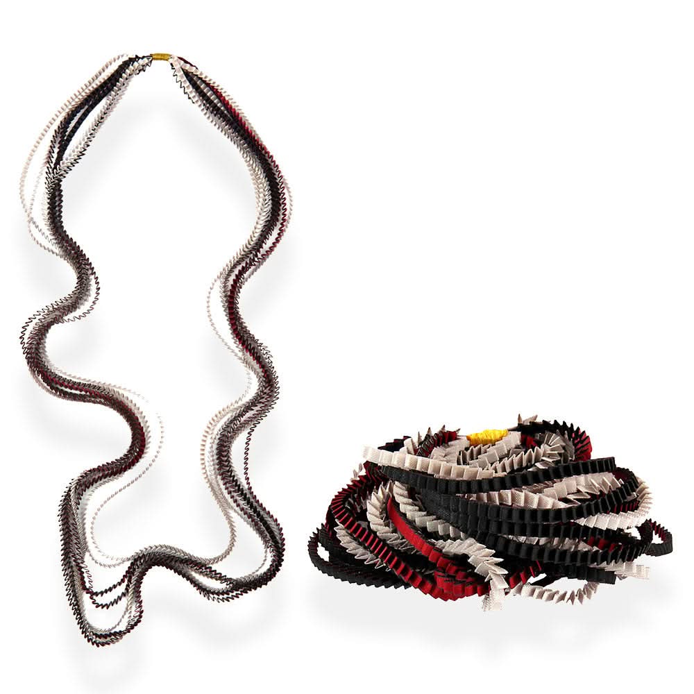 Satin Pleated Necklace Essilp Black, Silver, Burgundy KL16 - Anthos Crafts