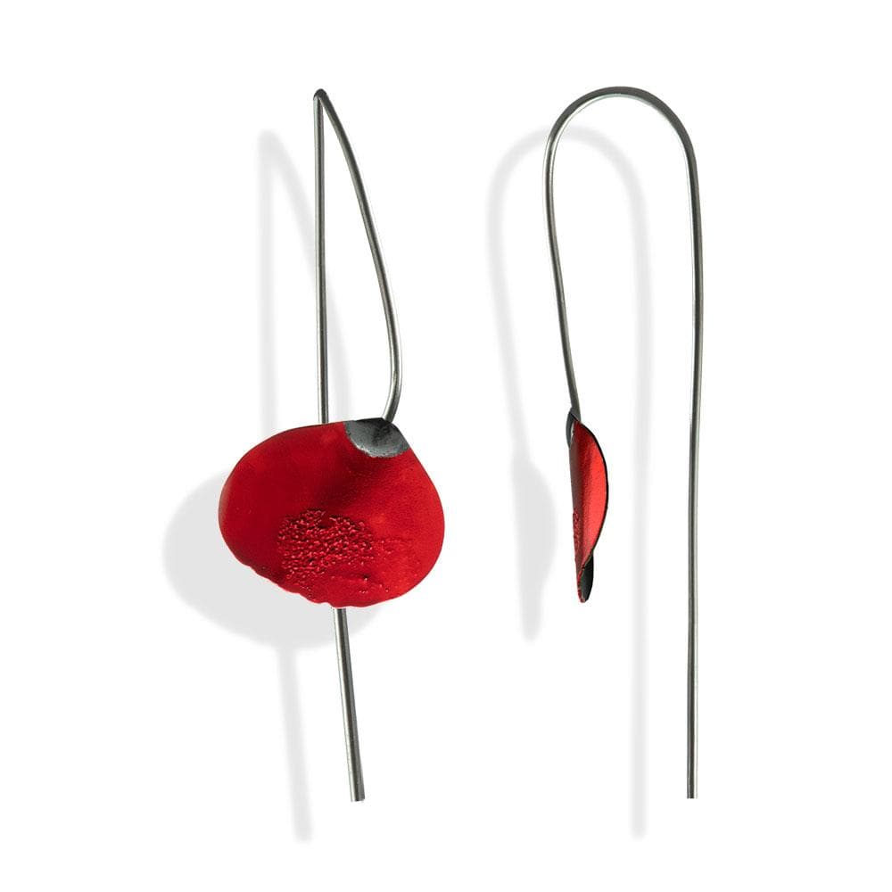 Handmade Black Silver Red Small Flower Drop Earrings - Anthos Crafts