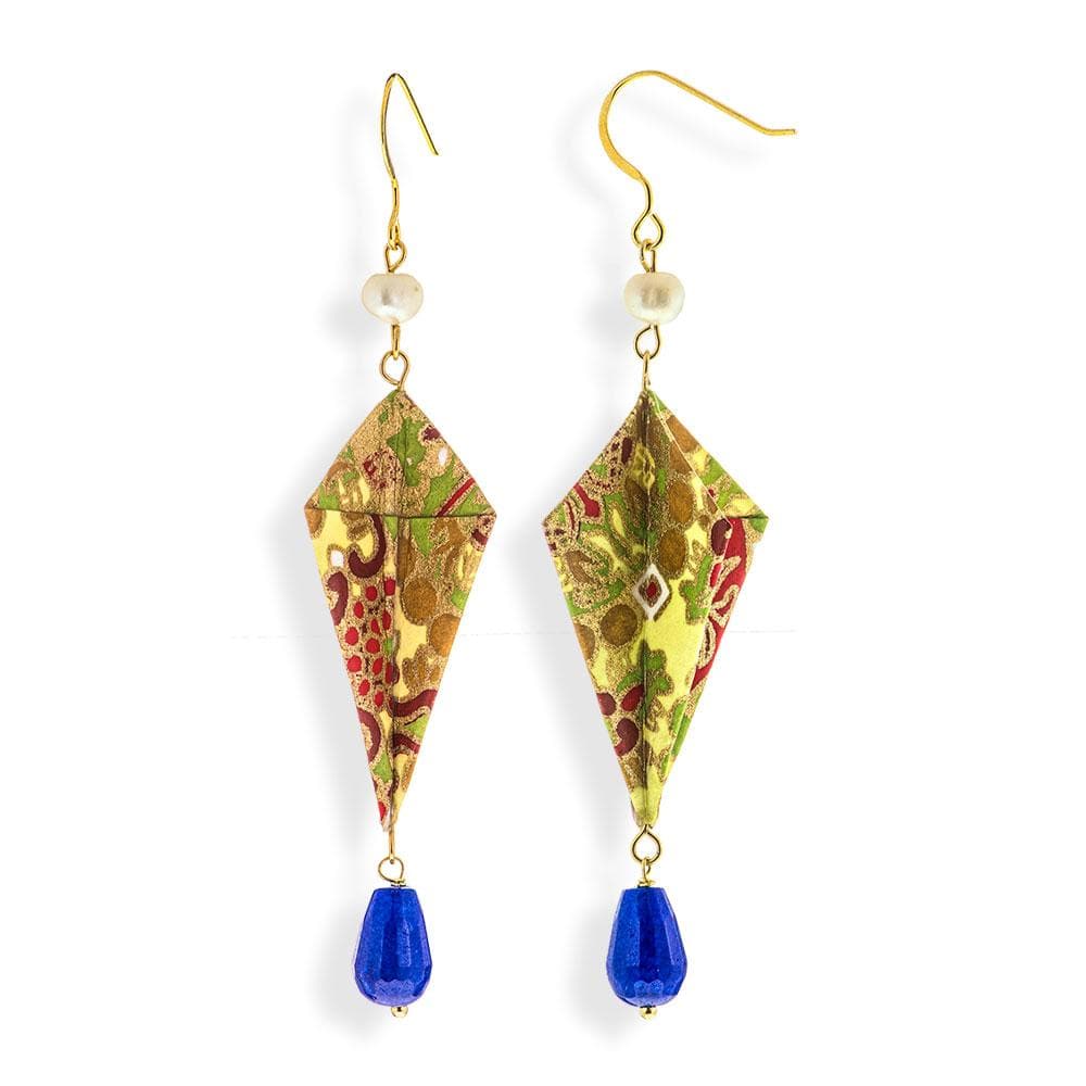 Origami Earrings Multicolor Diamonds With Gemstones - Anthos Crafts