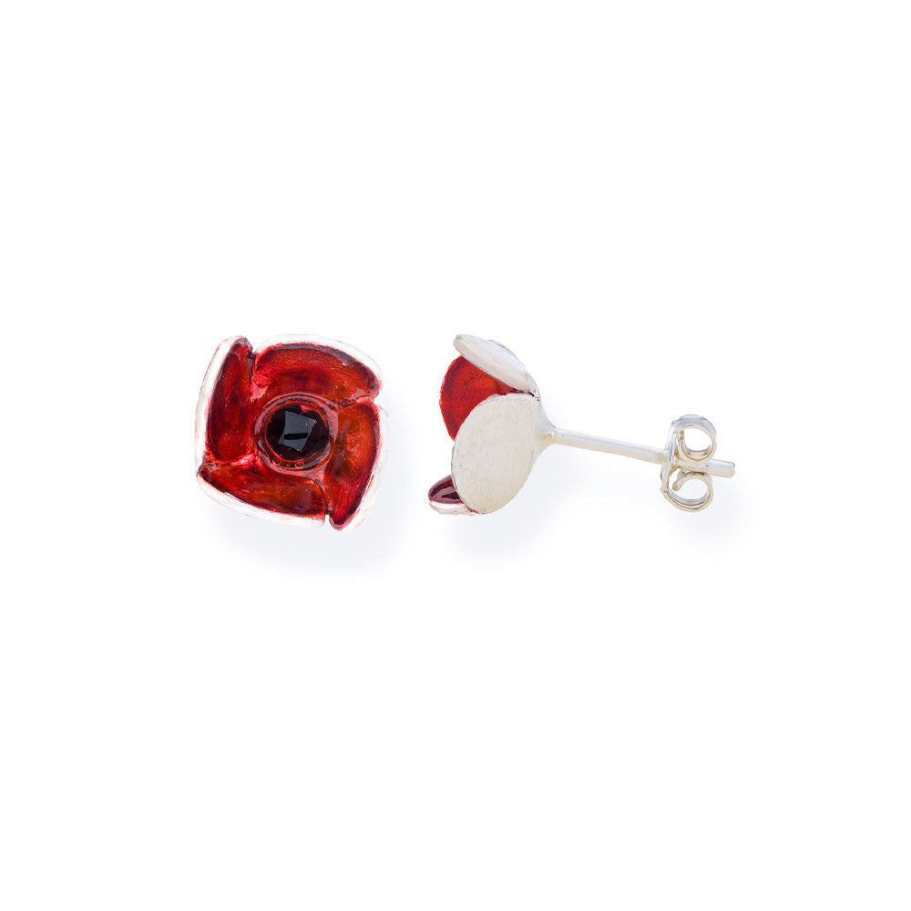 Handmade Silver Little Red Flower Stud Earrings - Anthos Crafts
