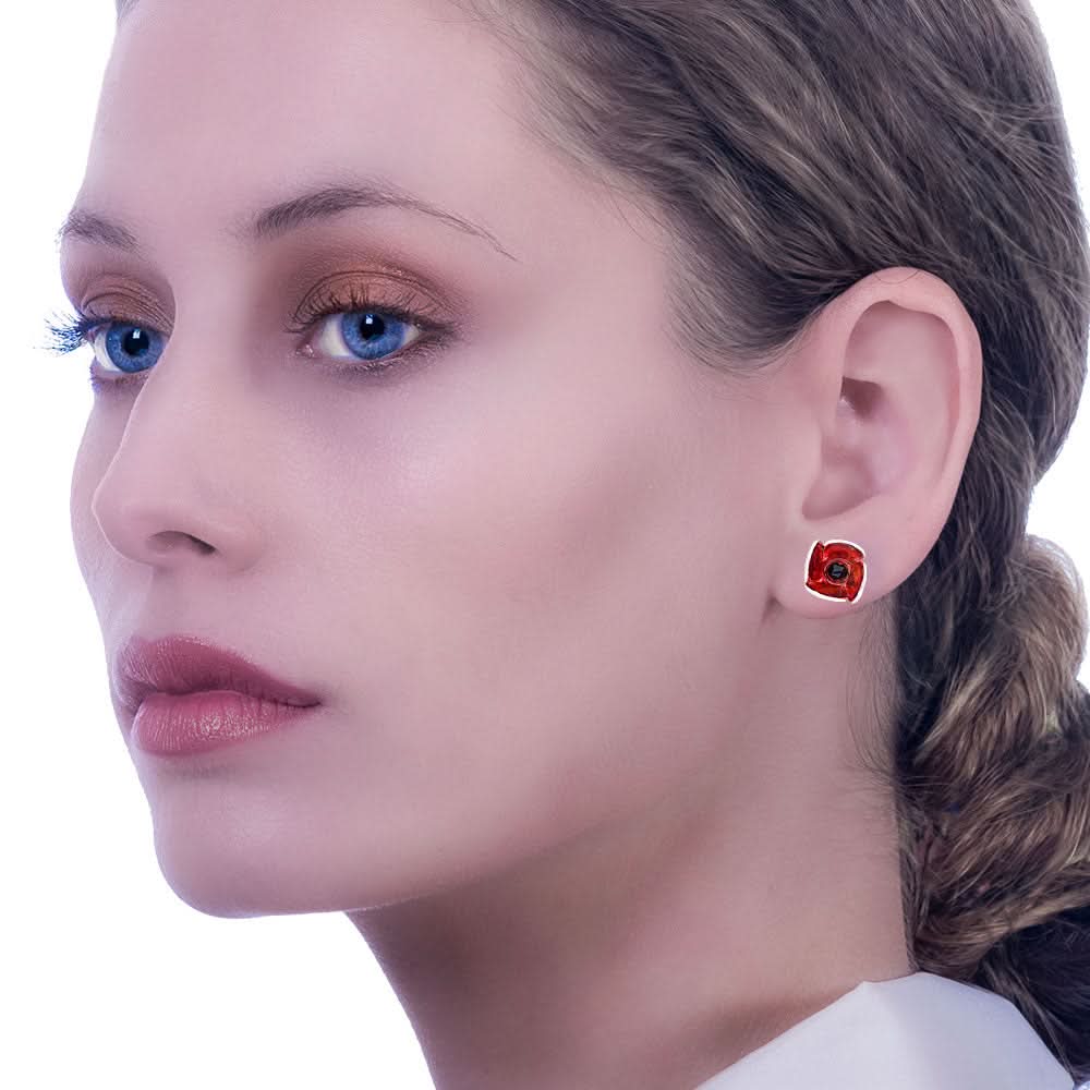 Handmade Silver Little Red Flower Stud Earrings - Anthos Crafts