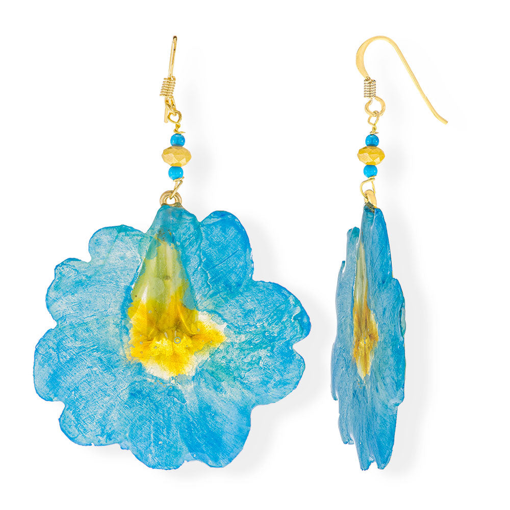 Handmade Gold Plated Silver Turquoise Primrose Dangle Earrings With Swarovski Stones - Anthos Crafts