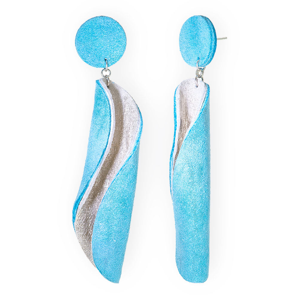Handmade Leather Turquoise Gold Long Dangle Earrings - Anthos Crafts