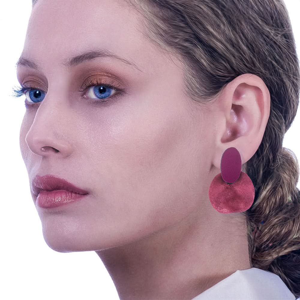 Handmade Leather Earrings Magenta Waves - Anthos Crafts