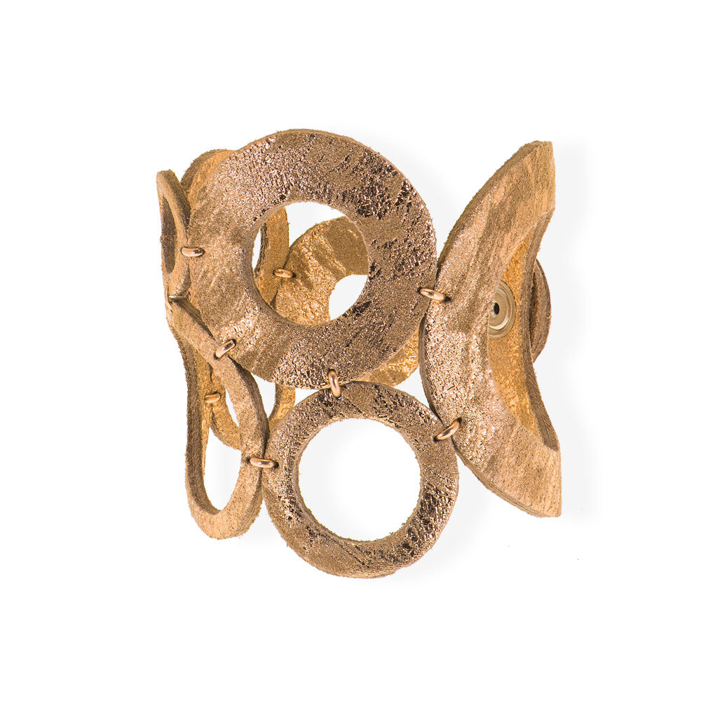 Handmade Leather Sparkling Rose Gold Rings Bracelet - Anthos Crafts