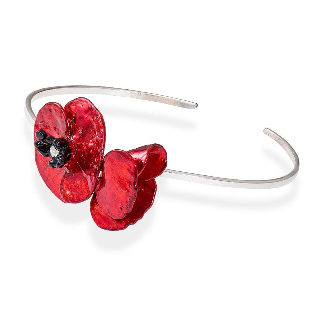Handmade Silver Bracelet With Two Red Poppy Flowers - Anthos Crafts
