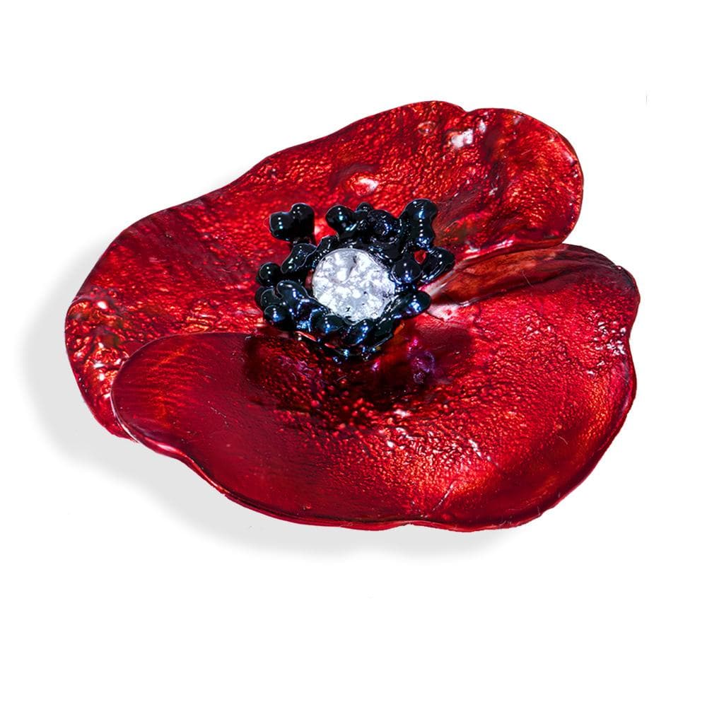 Handmade Silver Red Poppy Flower Brooch - Anthos Crafts