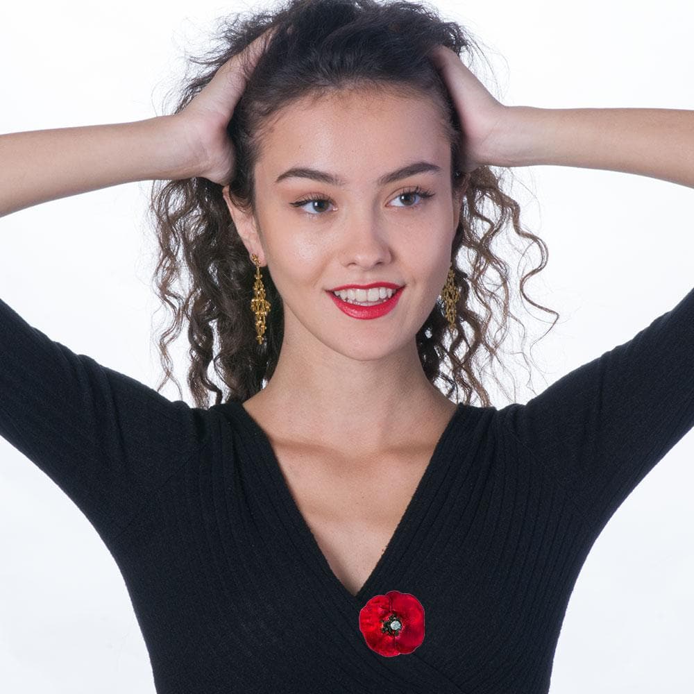 Handmade Silver Red Poppy Flower Brooch - Anthos Crafts