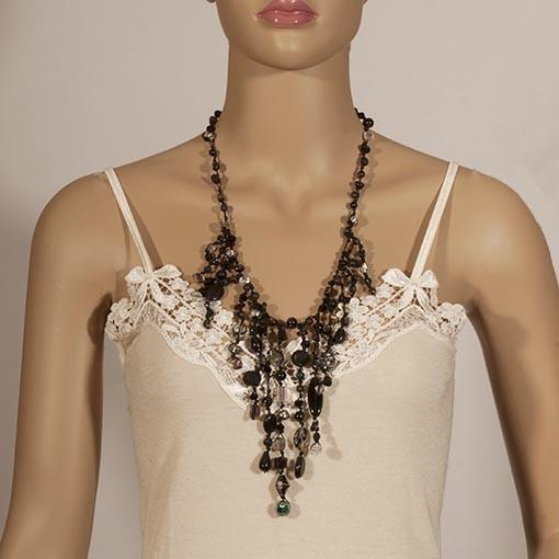 Handmade Necklace Black Clear Crystals - Anthos Crafts