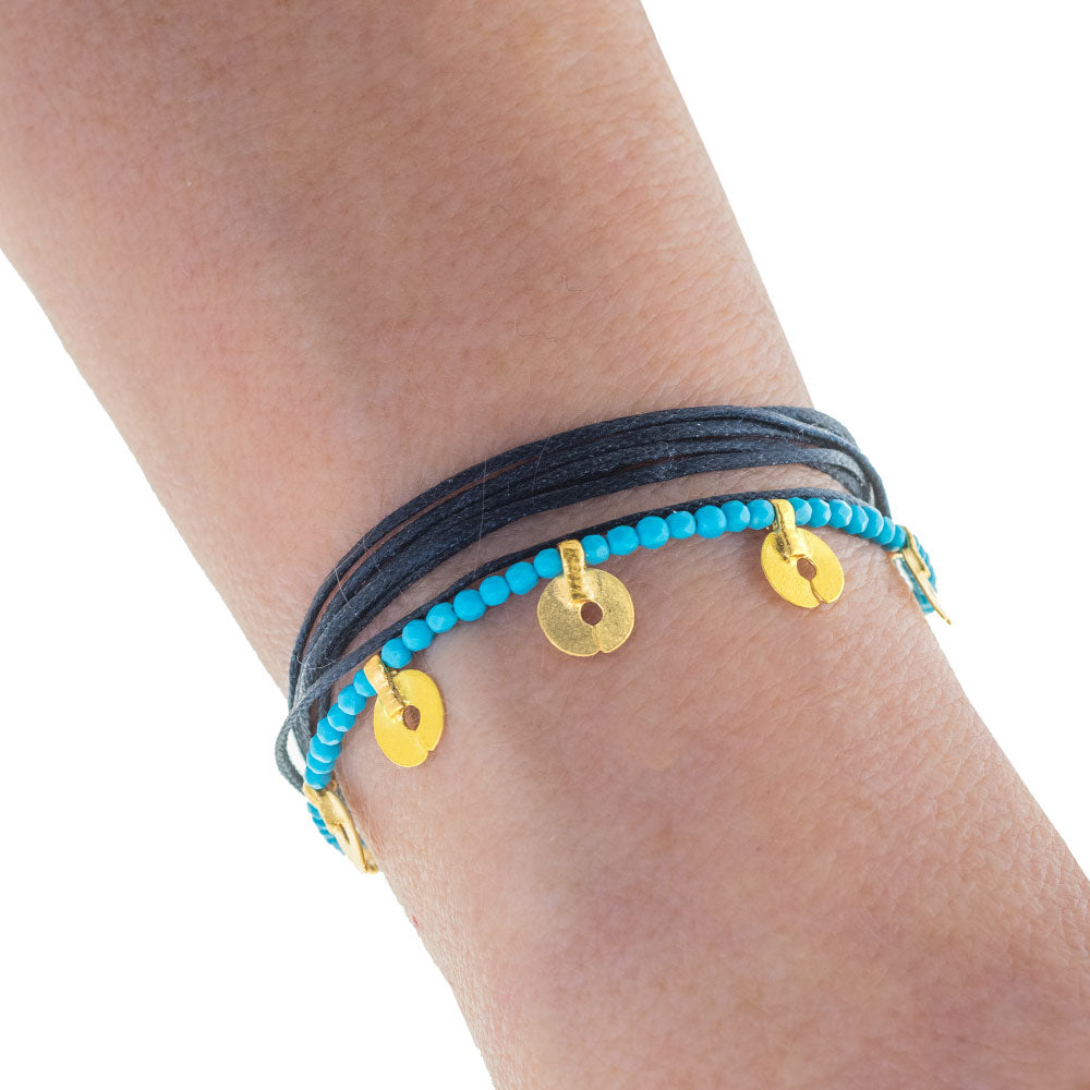 Handmade Bracelet With Gold Plated Silver Elements & Turquoise Stones - Anthos Crafts