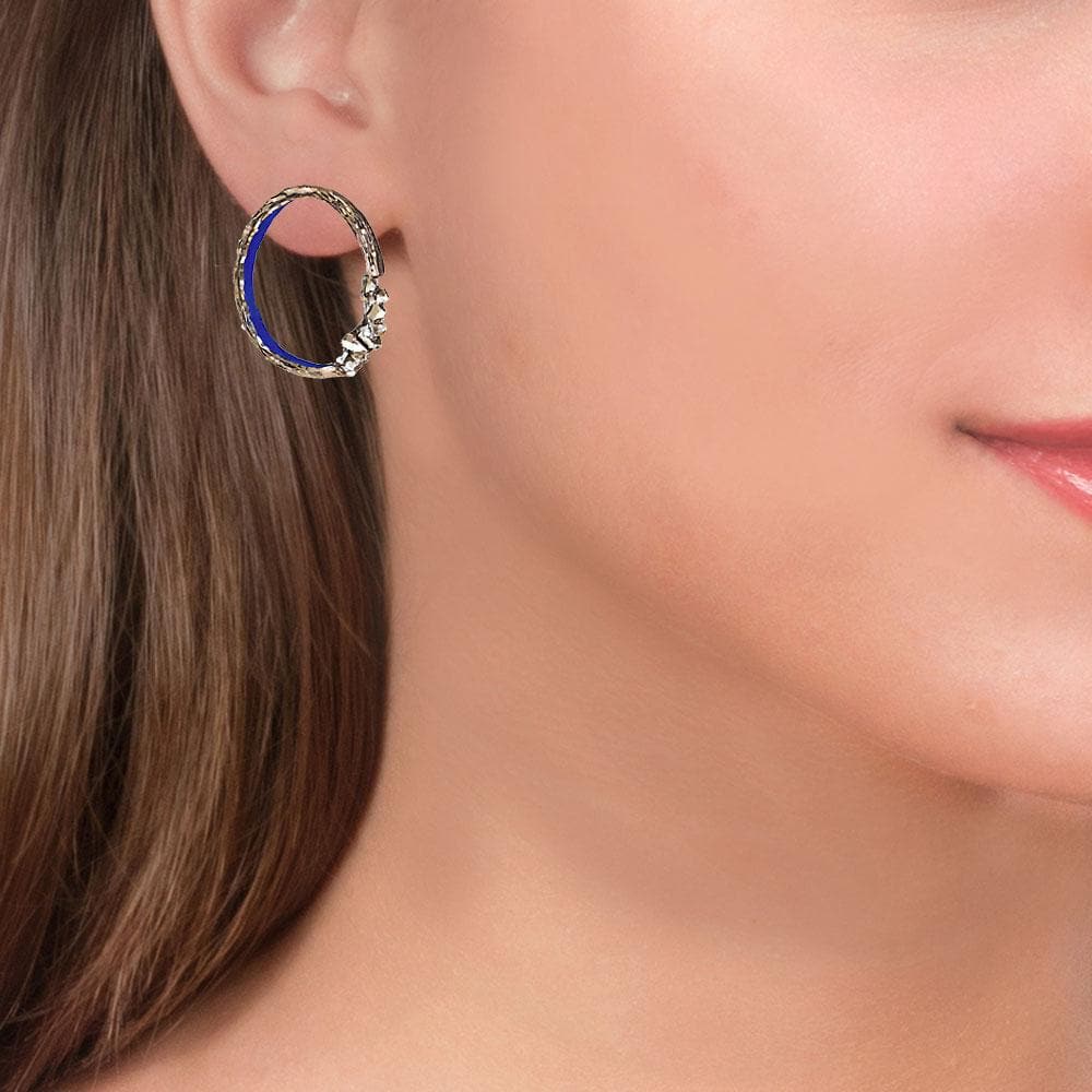 Handmade Bronze Sparkling Ring Earrings Blue Inside - Anthos Crafts