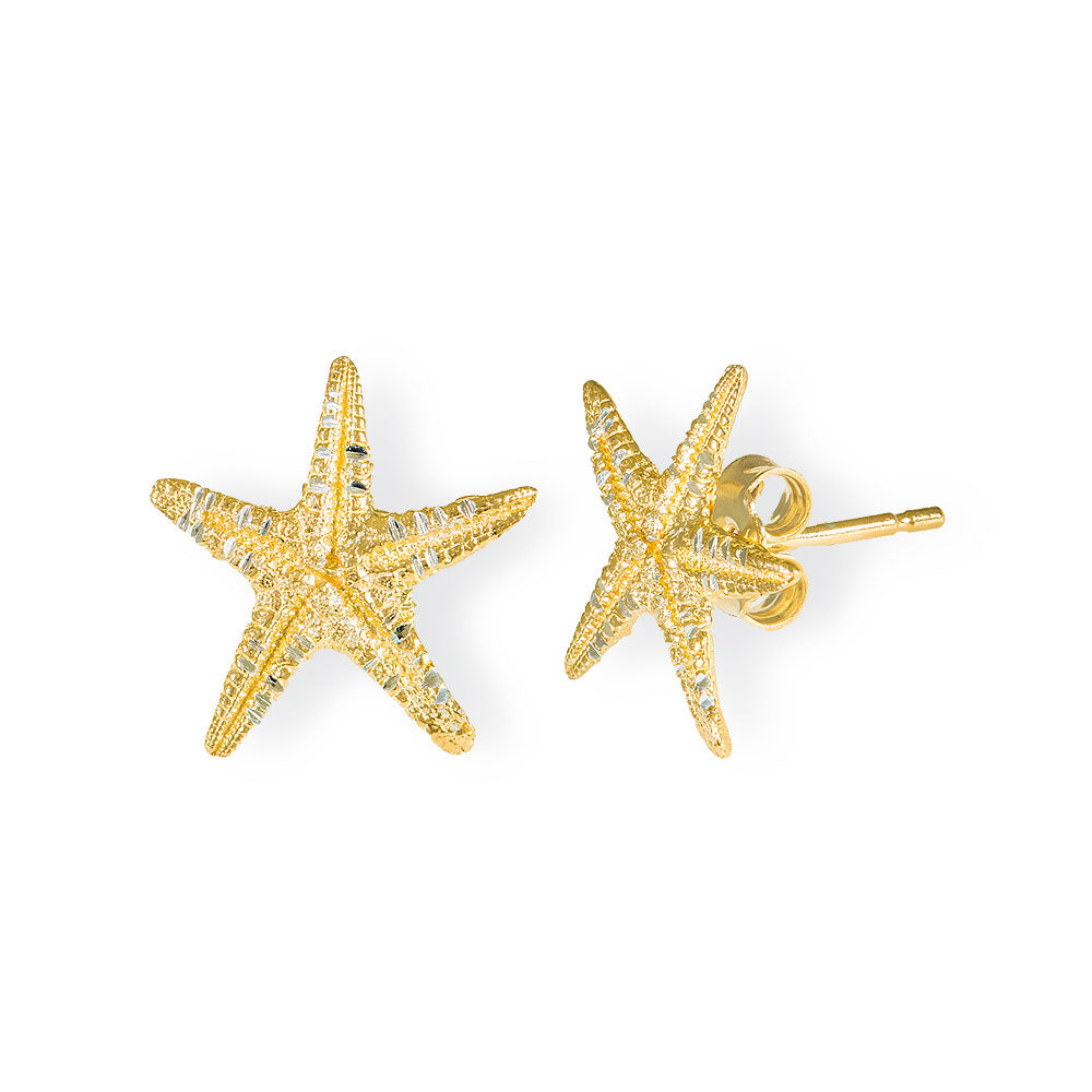 Handmade Gold Plated Silver Stud Starfish Earrings - Anthos Crafts