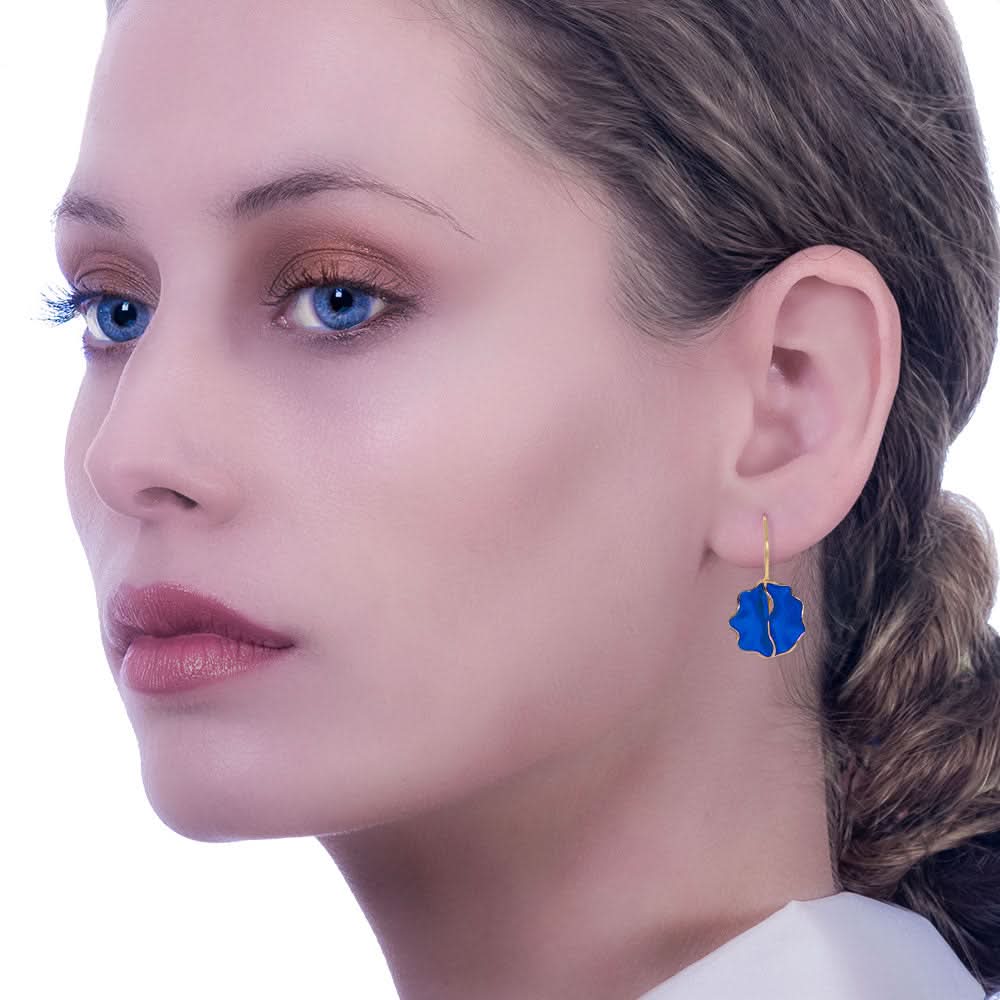 Handmade Gold Plated Silver Royal Blue Flower Earrings - Anthos Crafts
