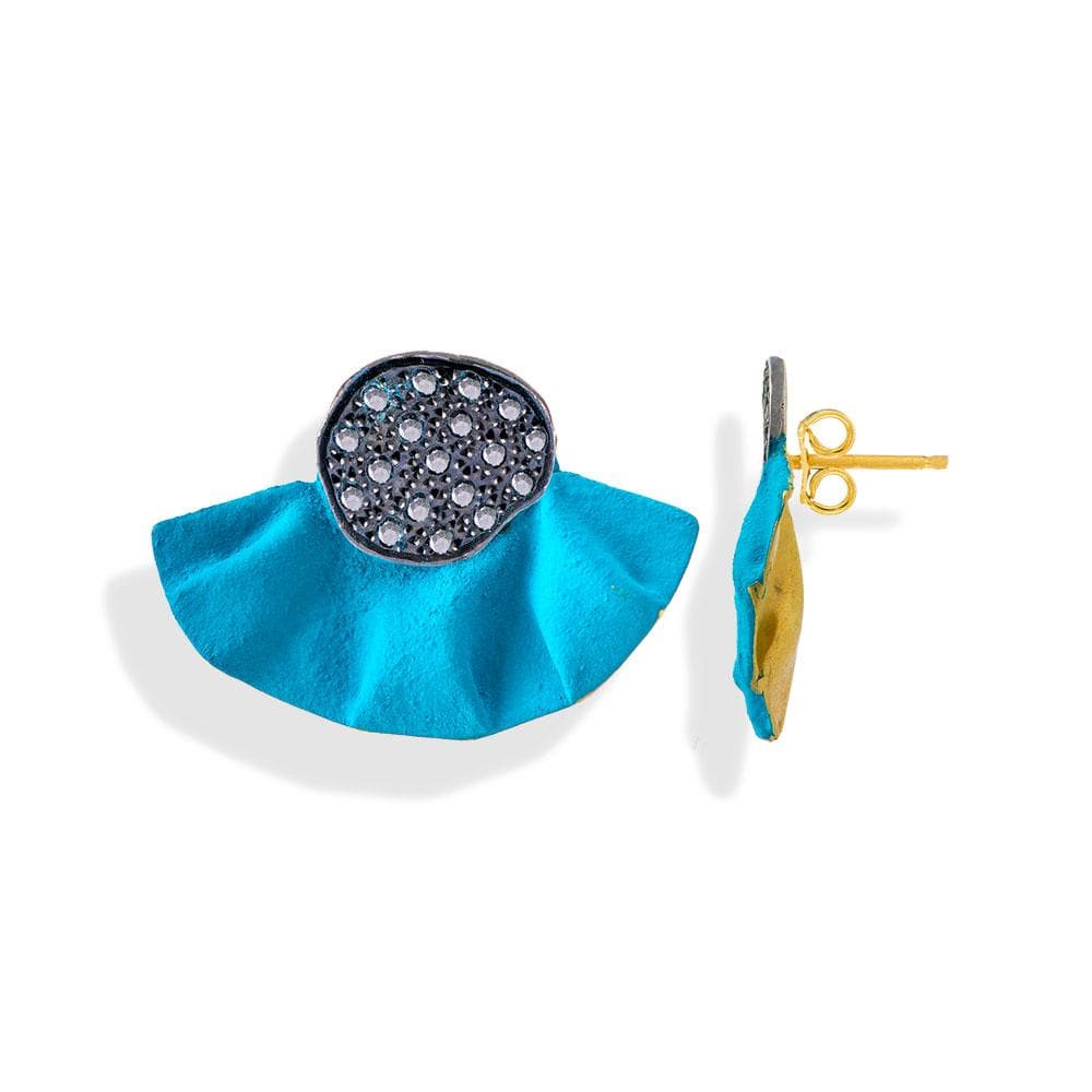 Handmade Gold Plated Silver Turquoise Stud Earrings With Black Zirconia - Anthos Crafts